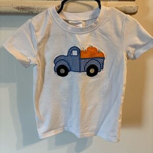 Kids White T-Shirt with Blue Truck Design